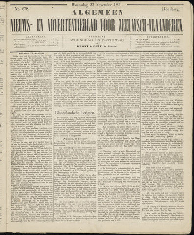 Ter Neuzensche Courant / Neuzensche Courant / (Algemeen) nieuws en advertentieblad voor Zeeuwsch-Vlaanderen 1871-11-22