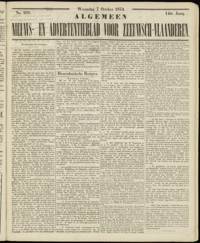 Ter Neuzensche Courant / Neuzensche Courant / (Algemeen) nieuws en advertentieblad voor Zeeuwsch-Vlaanderen 1874-10-07
