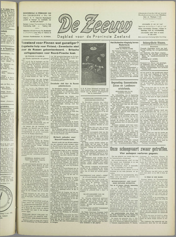 De Zeeuw. Christelijk-historisch nieuwsblad voor Zeeland 1940-02-22