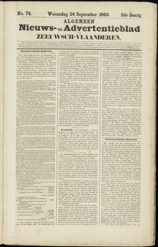Ter Neuzensche Courant / Neuzensche Courant / (Algemeen) nieuws en advertentieblad voor Zeeuwsch-Vlaanderen 1862-09-24