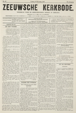 Zeeuwsche kerkbode, weekblad gewijd aan de belangen der gereformeerde kerken/ Zeeuwsch kerkblad 1937-11-19
