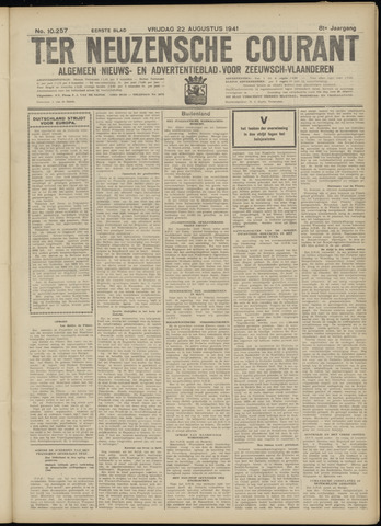 Ter Neuzensche Courant / Neuzensche Courant / (Algemeen) nieuws en advertentieblad voor Zeeuwsch-Vlaanderen 1941-08-22