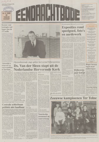 Eendrachtbode /Mededeelingenblad voor het eiland Tholen 1996-02-22