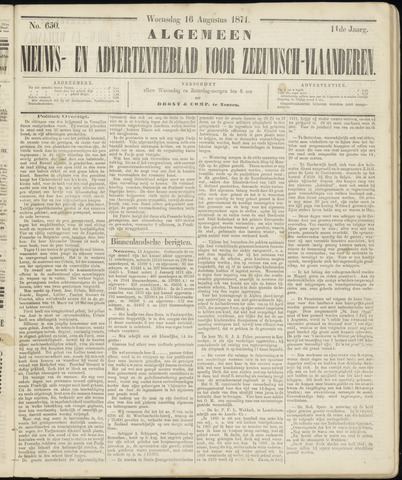 Ter Neuzensche Courant. Algemeen Nieuws- en Advertentieblad voor Zeeuwsch-Vlaanderen / Neuzensche Courant ... (idem) / (Algemeen) nieuws en advertentieblad voor Zeeuwsch-Vlaanderen 1871-08-16