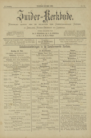 Zuider Kerkbode, Weekblad gewijd aan de belangen der gereformeerde kerken in Zeeland, Noord-Brabant en Limburg. 1893-05-26