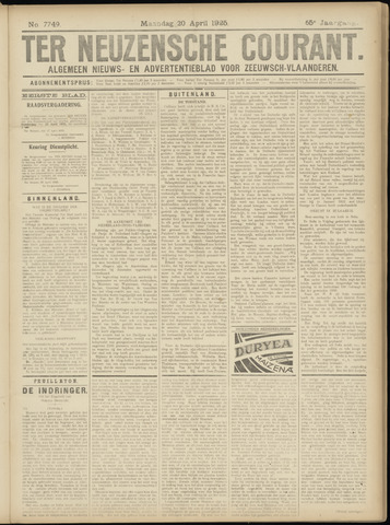 Ter Neuzensche Courant / Neuzensche Courant / (Algemeen) nieuws en advertentieblad voor Zeeuwsch-Vlaanderen 1925-04-20