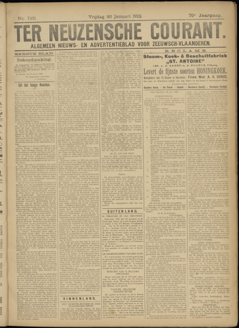 Ter Neuzensche Courant / Neuzensche Courant / (Algemeen) nieuws en advertentieblad voor Zeeuwsch-Vlaanderen 1922-01-20