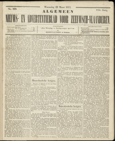 Ter Neuzensche Courant. Algemeen Nieuws- en Advertentieblad voor Zeeuwsch-Vlaanderen / Neuzensche Courant ... (idem) / (Algemeen) nieuws en advertentieblad voor Zeeuwsch-Vlaanderen 1871-03-22