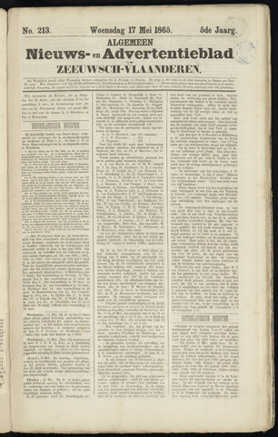 Ter Neuzensche Courant. Algemeen Nieuws- en Advertentieblad voor Zeeuwsch-Vlaanderen / Neuzensche Courant ... (idem) / (Algemeen) nieuws en advertentieblad voor Zeeuwsch-Vlaanderen 1865-05-17