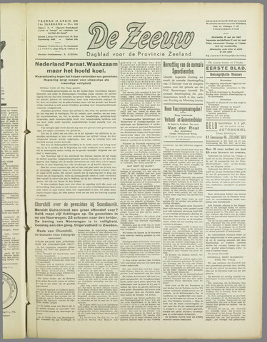 De Zeeuw. Christelijk-historisch nieuwsblad voor Zeeland 1940-04-12