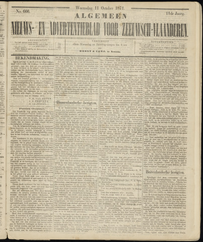Ter Neuzensche Courant / Neuzensche Courant / (Algemeen) nieuws en advertentieblad voor Zeeuwsch-Vlaanderen 1871-10-11