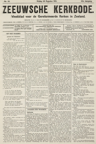 Zeeuwsche kerkbode, weekblad gewijd aan de belangen der gereformeerde kerken/ Zeeuwsch kerkblad 1931-08-28