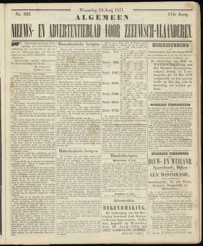Ter Neuzensche Courant. Algemeen Nieuws- en Advertentieblad voor Zeeuwsch-Vlaanderen / Neuzensche Courant ... (idem) / (Algemeen) nieuws en advertentieblad voor Zeeuwsch-Vlaanderen 1871-06-14