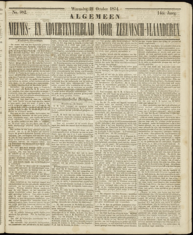 Ter Neuzensche Courant / Neuzensche Courant / (Algemeen) nieuws en advertentieblad voor Zeeuwsch-Vlaanderen 1874-10-21