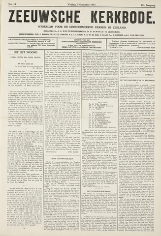 Zeeuwsche kerkbode, weekblad gewijd aan de belangen der gereformeerde kerken/ Zeeuwsch kerkblad 1933-11-03