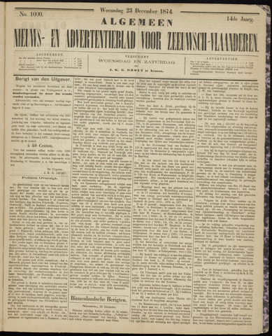 Ter Neuzensche Courant / Neuzensche Courant / (Algemeen) nieuws en advertentieblad voor Zeeuwsch-Vlaanderen 1874-12-23