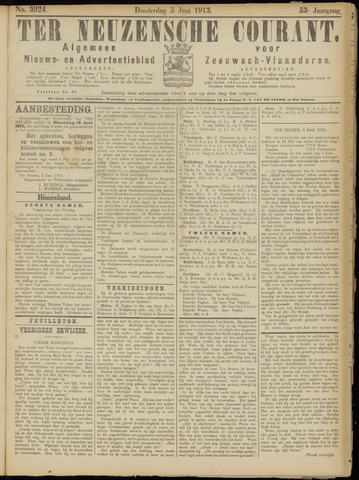 Ter Neuzensche Courant / Neuzensche Courant / (Algemeen) nieuws en advertentieblad voor Zeeuwsch-Vlaanderen 1913-06-05