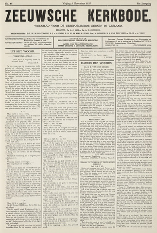 Zeeuwsche kerkbode, weekblad gewijd aan de belangen der gereformeerde kerken/ Zeeuwsch kerkblad 1937-11-05