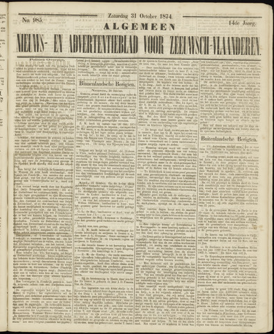 Ter Neuzensche Courant / Neuzensche Courant / (Algemeen) nieuws en advertentieblad voor Zeeuwsch-Vlaanderen 1874-10-31