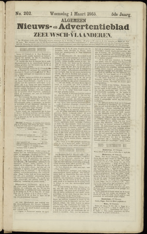 Ter Neuzensche Courant / Neuzensche Courant / (Algemeen) nieuws en advertentieblad voor Zeeuwsch-Vlaanderen 1865-03-01