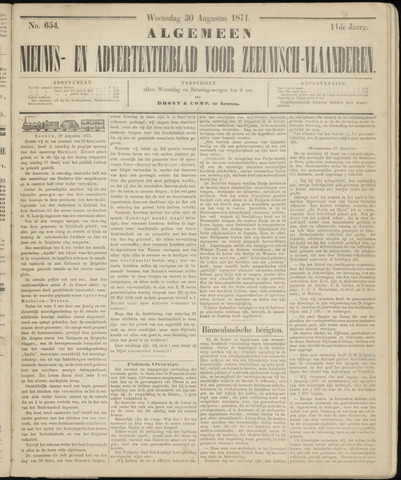 Ter Neuzensche Courant / Neuzensche Courant / (Algemeen) nieuws en advertentieblad voor Zeeuwsch-Vlaanderen 1871-08-30