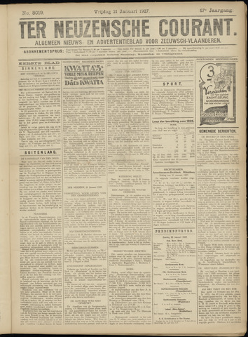 Ter Neuzensche Courant / Neuzensche Courant / (Algemeen) nieuws en advertentieblad voor Zeeuwsch-Vlaanderen 1927-01-21