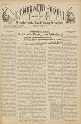 Eendrachtbode /Mededeelingenblad voor het eiland Tholen 1947-09-19