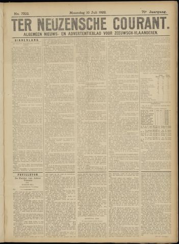 Ter Neuzensche Courant / Neuzensche Courant / (Algemeen) nieuws en advertentieblad voor Zeeuwsch-Vlaanderen 1922-07-10