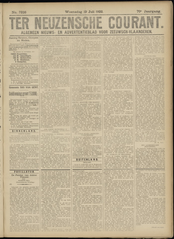 Ter Neuzensche Courant / Neuzensche Courant / (Algemeen) nieuws en advertentieblad voor Zeeuwsch-Vlaanderen 1922-07-19