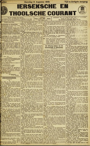 Ierseksche en Thoolsche Courant 1919-08-09