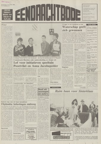 Eendrachtbode /Mededeelingenblad voor het eiland Tholen 1986-11-27