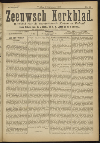 Zeeuwsche kerkbode, weekblad gewijd aan de belangen der gereformeerde kerken/ Zeeuwsch kerkblad 1905-09-29