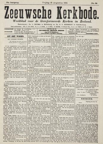 Zeeuwsche kerkbode, weekblad gewijd aan de belangen der gereformeerde kerken/ Zeeuwsch kerkblad 1922-08-25