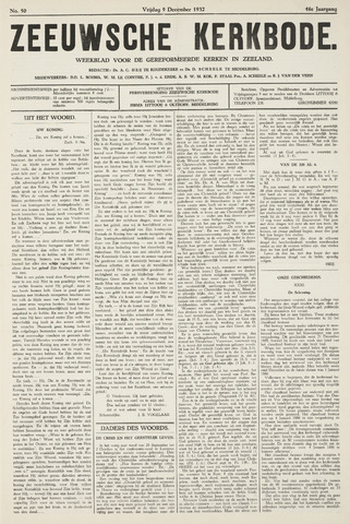 Zeeuwsche kerkbode, weekblad gewijd aan de belangen der gereformeerde kerken/ Zeeuwsch kerkblad 1932-12-09