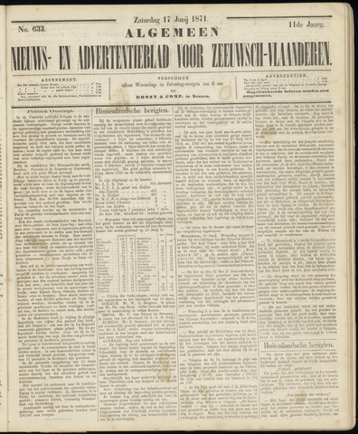 Ter Neuzensche Courant. Algemeen Nieuws- en Advertentieblad voor Zeeuwsch-Vlaanderen / Neuzensche Courant ... (idem) / (Algemeen) nieuws en advertentieblad voor Zeeuwsch-Vlaanderen 1871-06-17